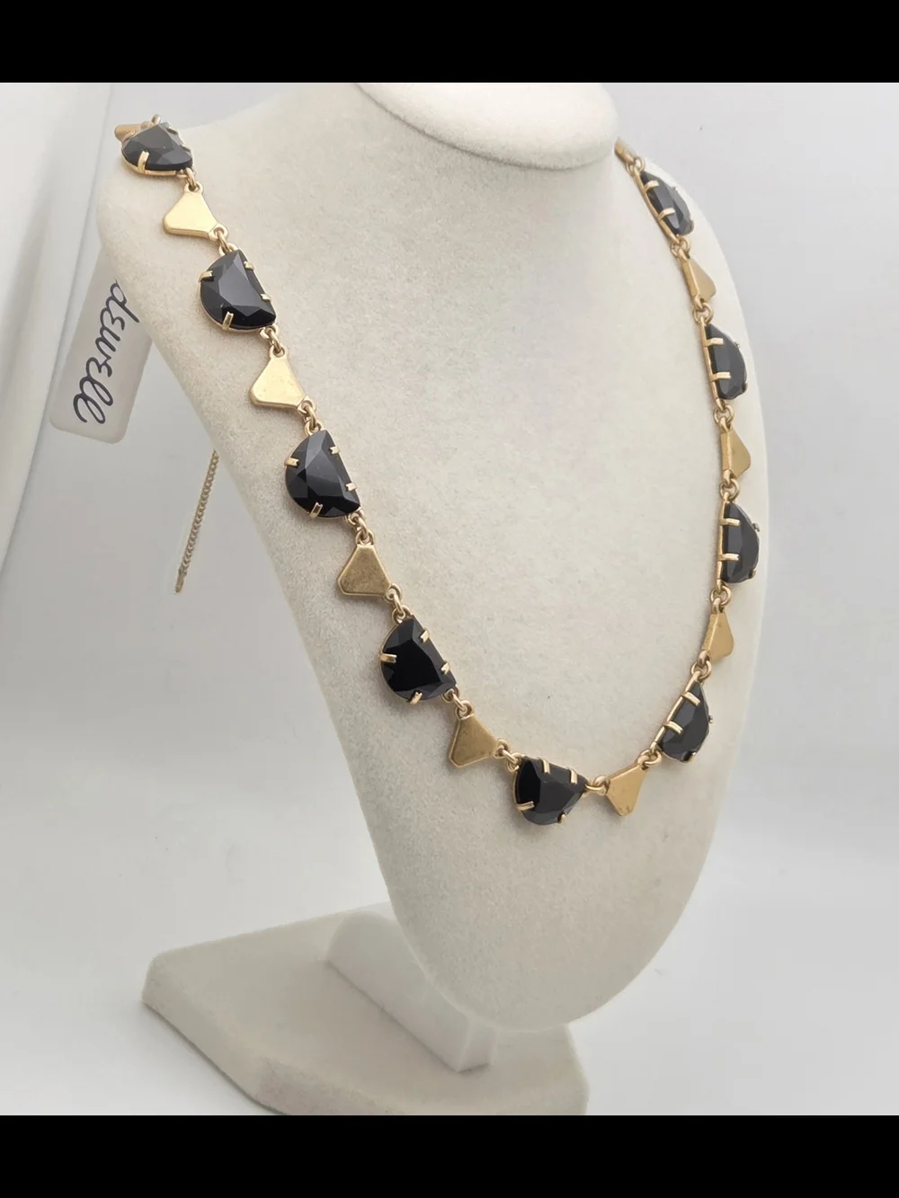 Madewell NWT Black Faceted Half-Moon Statement Necklace Gold Tone 19” - Picture 6 of 16
